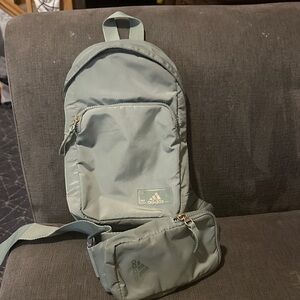 Adidas Sage Green Backpack and Pouch